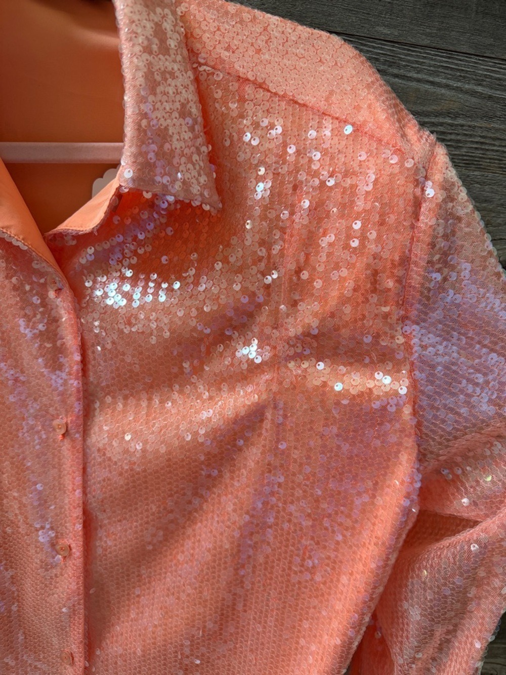 Nookie Oracle Peach Sequin Shirt Dress Size Small NWT - Picture 12 of 12